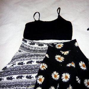 Elephant $ daisy print mini skater skirt with a dark black one size bralette XS